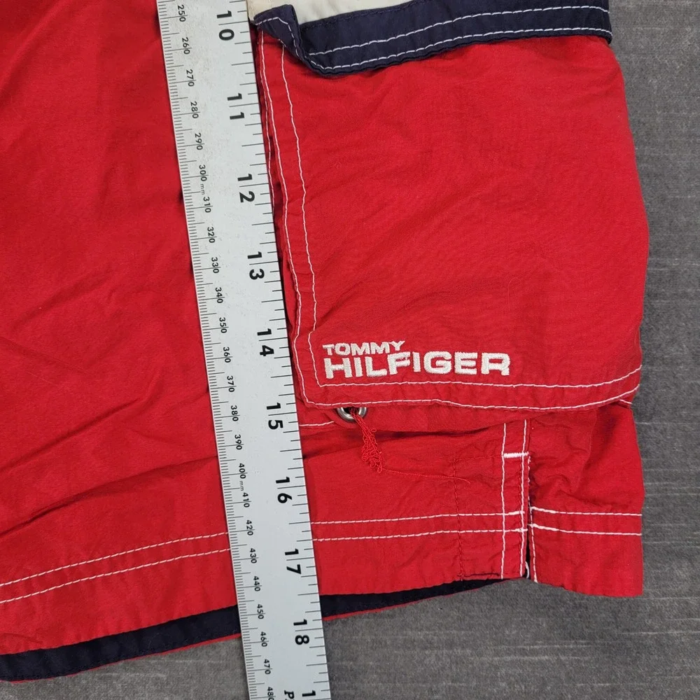 Tommy‎ Hilfiger Y2K Mens Red Cargo Swim Trunks XL Mesh Lined Board Shorts